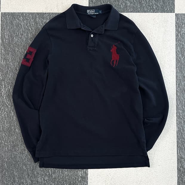 폴로 랄프로렌 네이비/버건디 빅포니 카라 티셔츠 