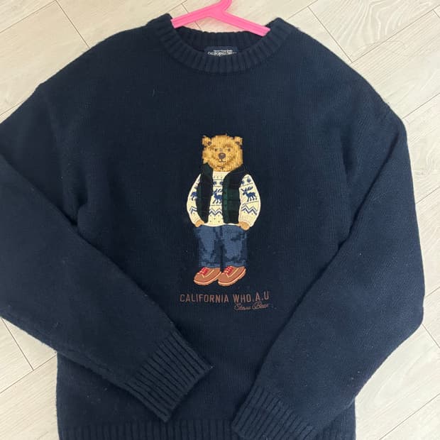 후아유 곰돌이 니트 네이비 s