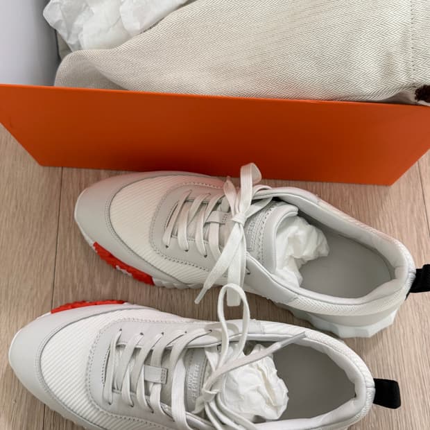 [새상품] 에르메스 바운싱 스니커즈 캔버스 스웨이드 고트스킨&블랑오랑쥬