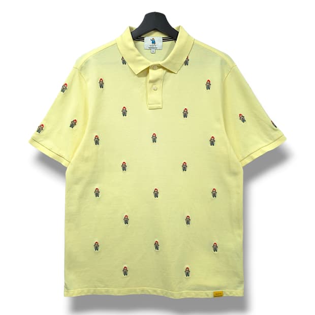 [105] 헤지스 옐로우 패딩턴 체크베어 자수 PK 반팔 카라티셔츠