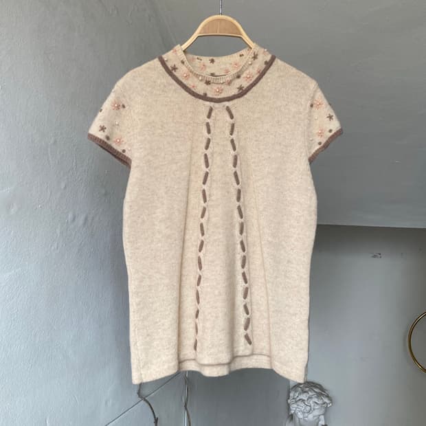 모리걸 진주디테일 캡소매 레이어드 니트