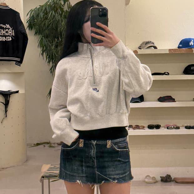 나이키 빅로고 풀오버 쿼터집 스웻 셔츠 U321