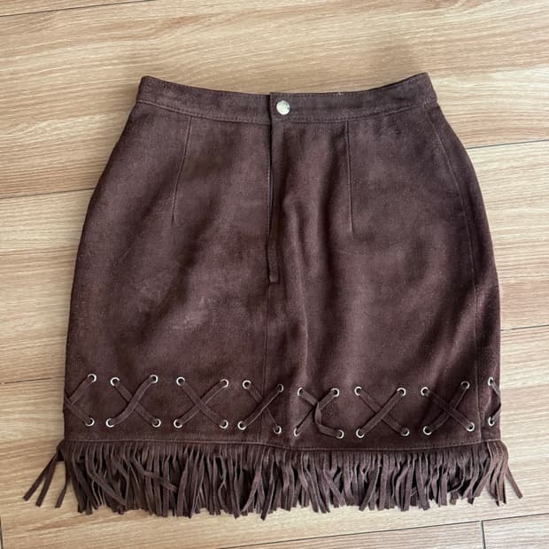 보헤미안 웨스턴 브라운 프린지 스커트