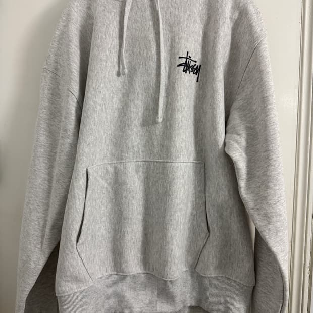스투시 베이직 기모 후드 애쉬 헤더 M