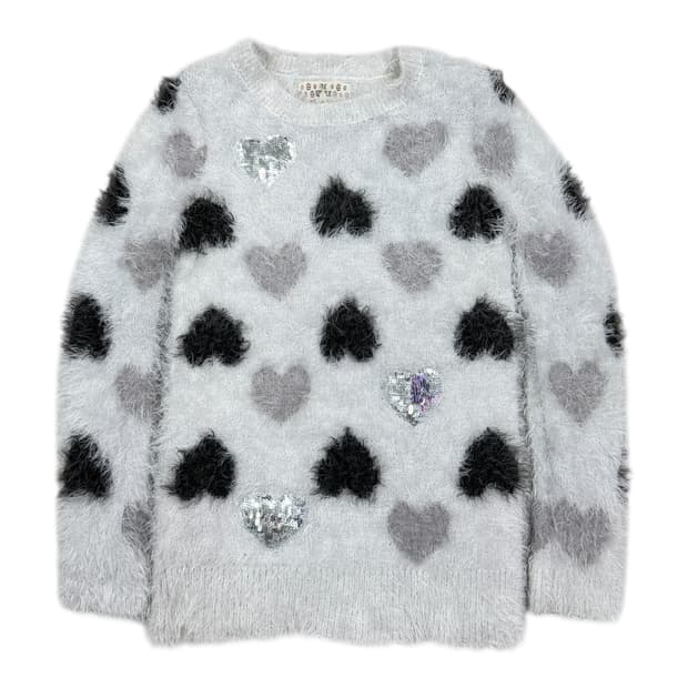 핑크리퍼블릭 빈티지 러브 하트 스팽글 부클 니트