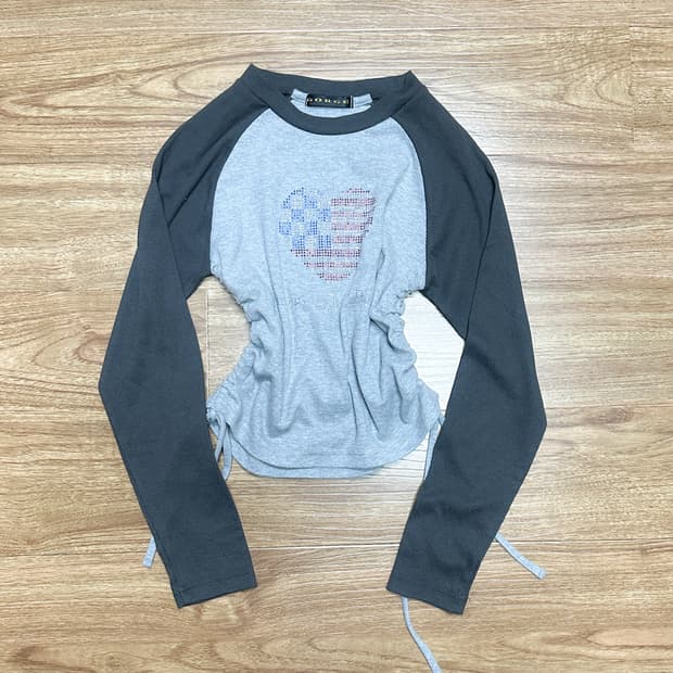 빈티지 성조기 리본 긴팔 티셔츠 일본 일브 긱시크 고딕 모리걸 오리엔탈