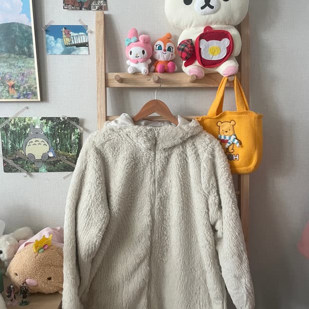 모리걸 빈티지 아이보리 퍼 후드 자켓🤍