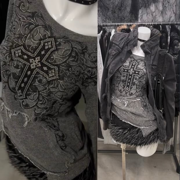 레이어룸 데스라이즈 빈티지 핫픽스 큐빅 데미지 긴팔 탑