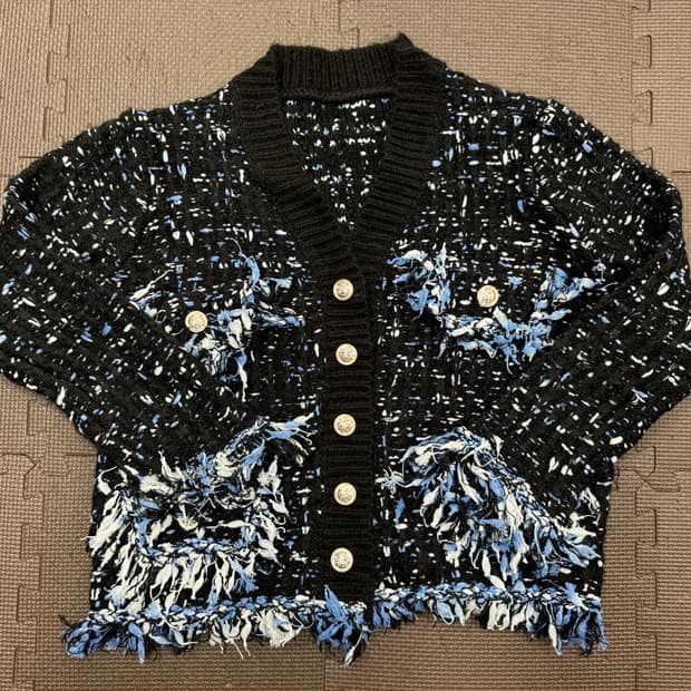 새제품 프린지 트위드 니트 가디건