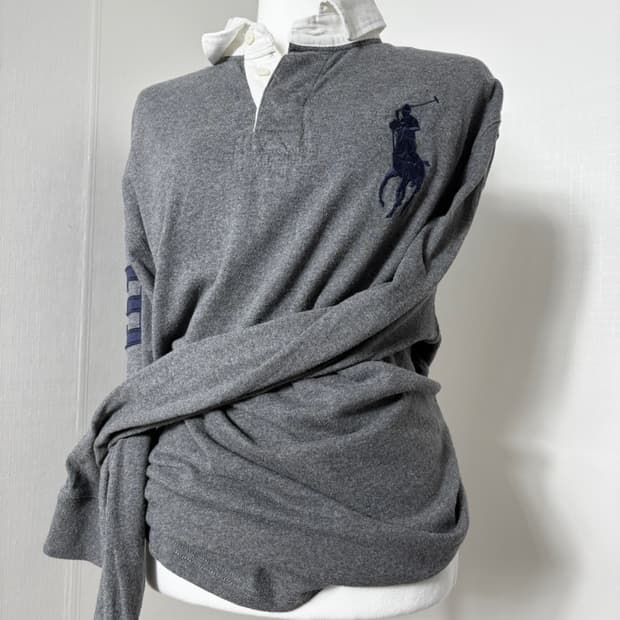 폴로 그레이 네이비 빅포니 카라 롱슬리브