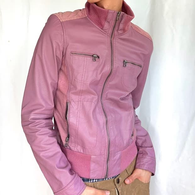 IRF 핑크 레더 모터사이클 자켓