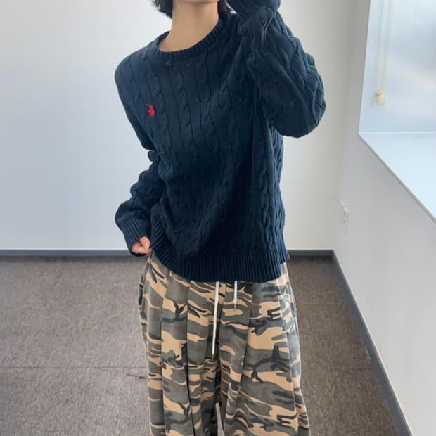 Polo 폴로 레드 포니 네이비 케이블 니트 