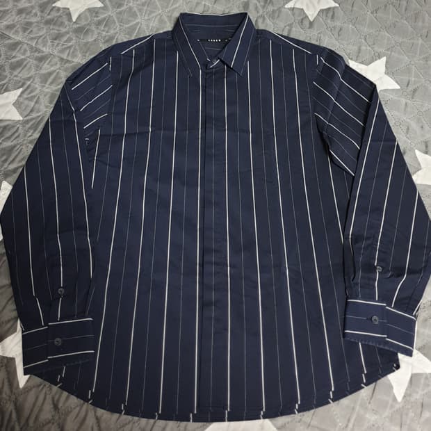 ANDEW 스트라이프 긴팔 셔츠 네이비 (L)