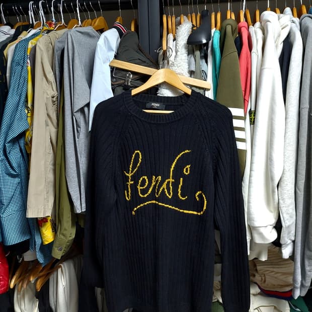 펜디 블랙 로고 울 골지 니트 56 정품검수완료