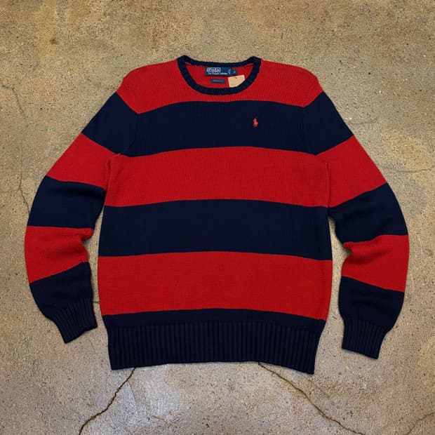 90s USA 빈티지 폴로랄프로렌 스트라이프 단가라 헤비코튼 니트 