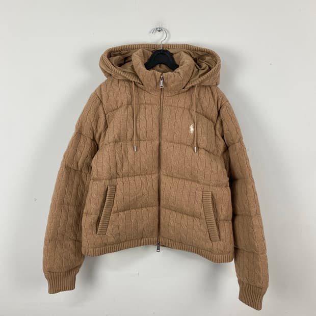 폴로 랄프로렌 케이블 니트 울캐시미어 후드 다운패딩 M