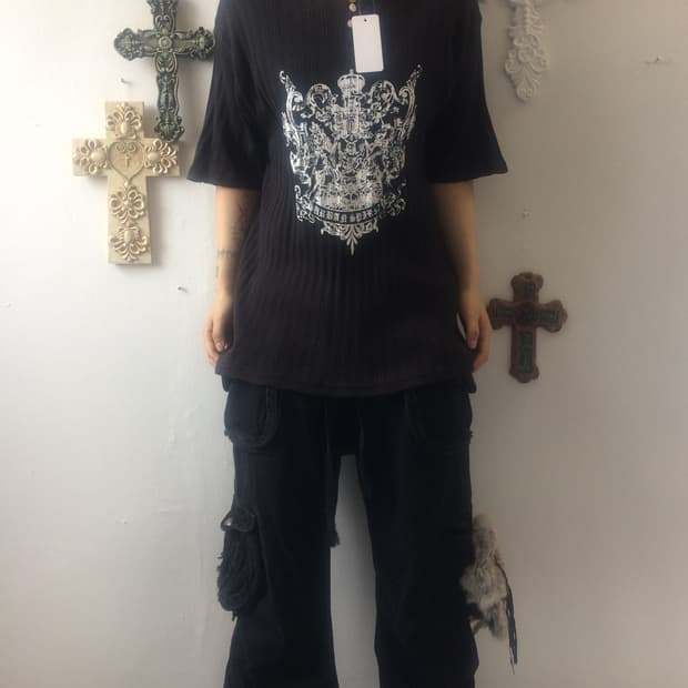 Lettering printing ribbed t shirt