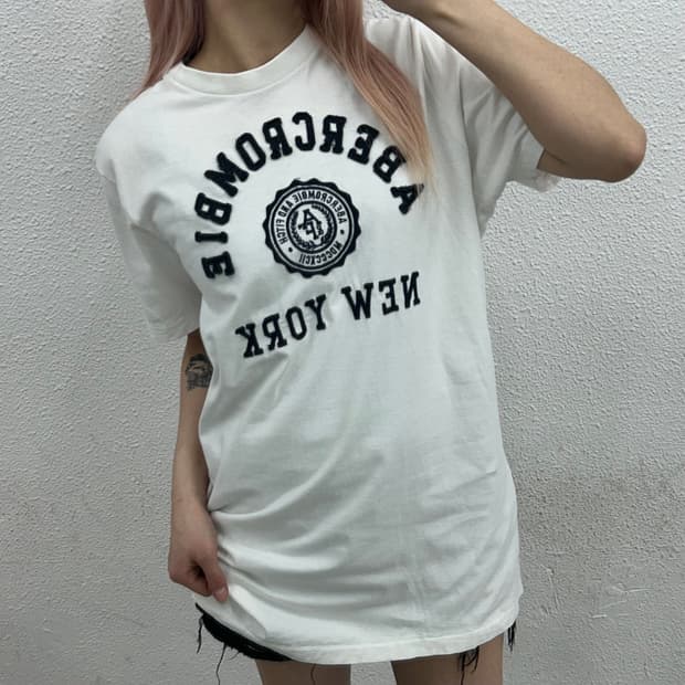 아베크롬비 네이비 패치 화이트 반팔 2XL