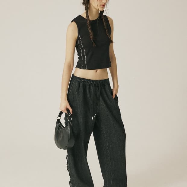 Cotton Stripe Pants Black