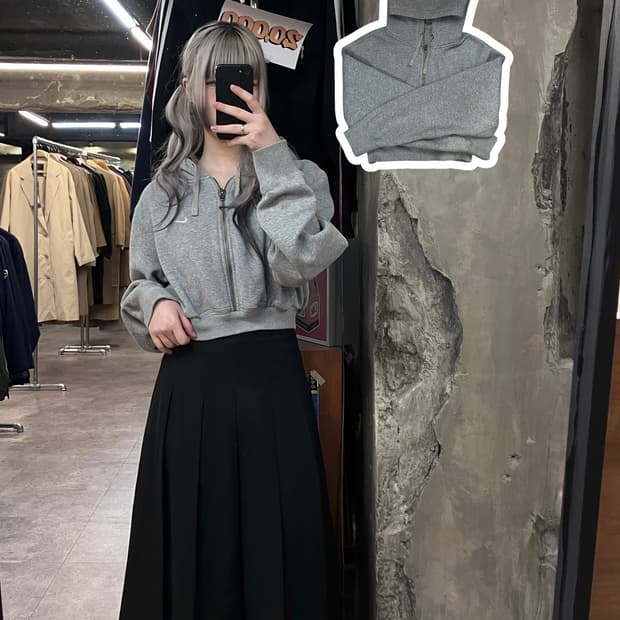 나이키 기모 크롭 후드집업 그레이 XL #csz3628