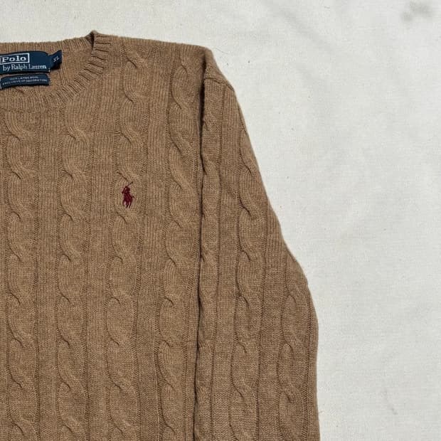 XL 폴로랄프로렌 버건디 포니 램스울 케이블 니트
