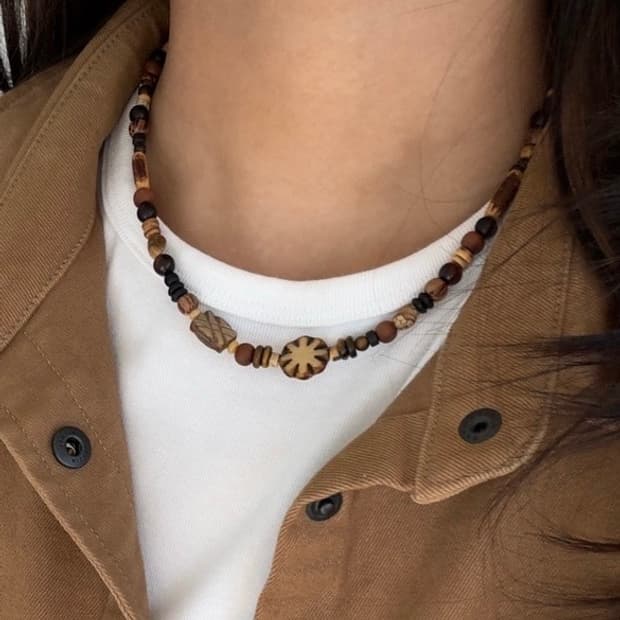 보헤미안 우드 원석 목걸이