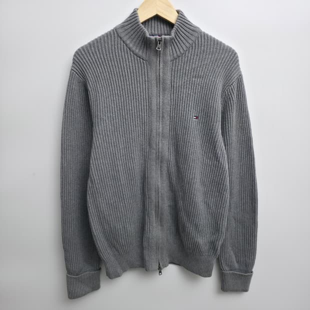 [M] 타미힐피거프리미엄 코튼  그레이 니트 집업 가디건