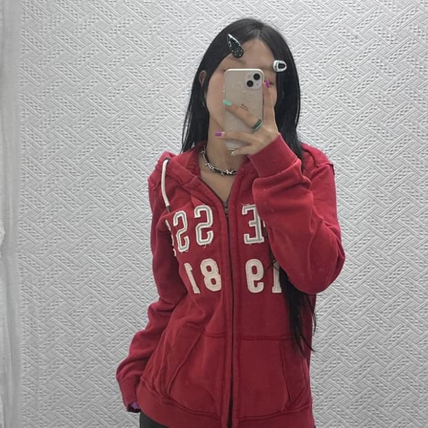 게스 00's Y2K 코랄 빅로고 후드 집업 L C07022