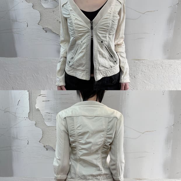 Ivory V-Neck Two-Way Jacket