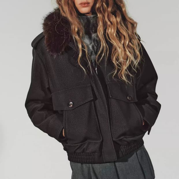 ZARA 퍼 카라 점퍼 브라운