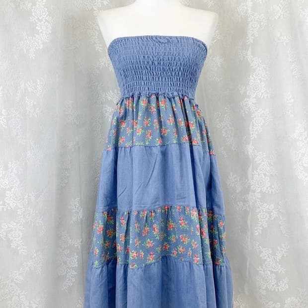 빈티지 모리걸 장미 패치워크 투웨이 원피스 스커트