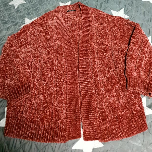 (일본제품) ONE WAY 오버사이즈 벨벳 버튼리스 가디건 버건디 (M)