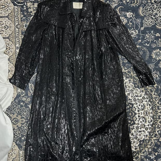 일본 빈티지 미츠코시 크링클 블랙 롱코트