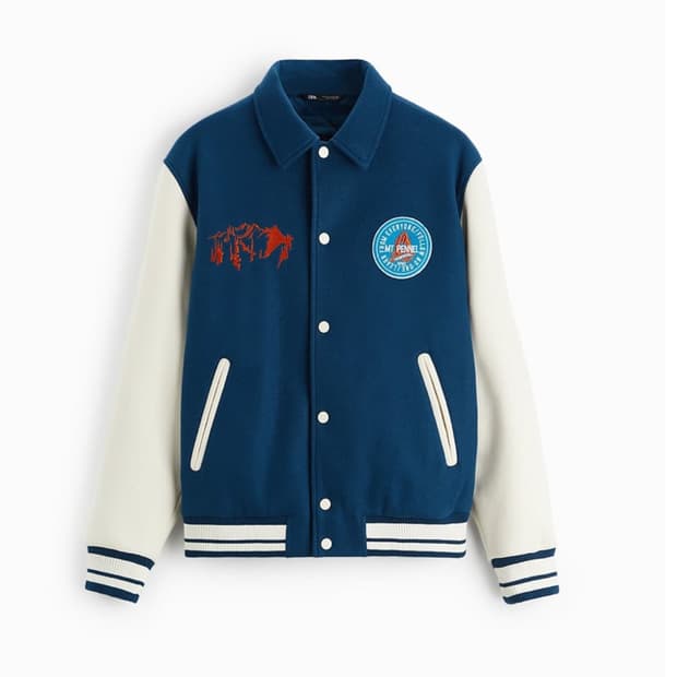 실측 L) 자라 신형 22FW 바시티 스타디움 패치 콤비 봄버 자켓