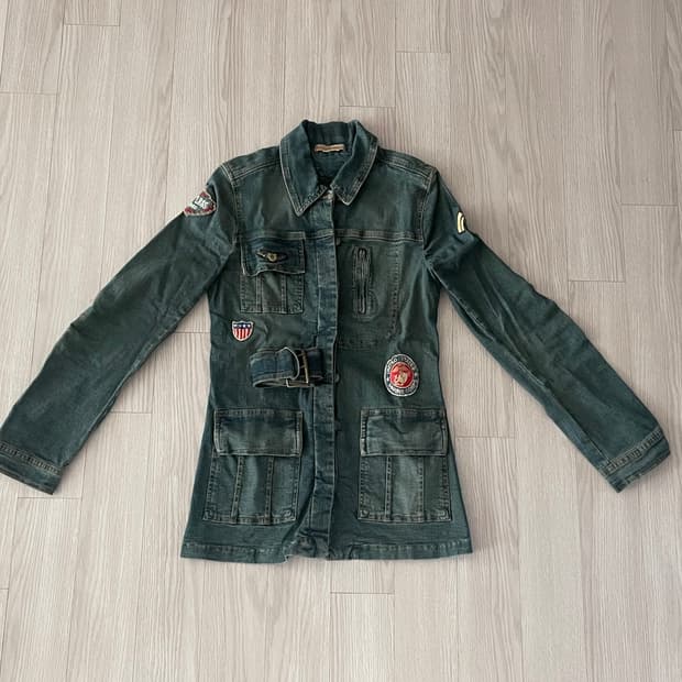 데님 미디 코트 자켓