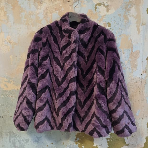 Japaness Vintage 퍼플 쉐브론 패턴 여성 코트