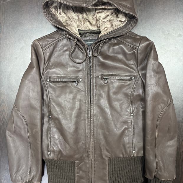 Jones New York 브라운 가죽 후드 자켓