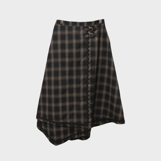 액시즈 팜 체크 언발 버클 롱 스커트 62440