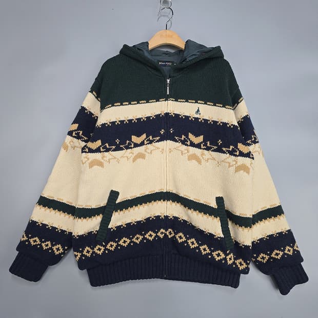 빈폴 멀티컬러 패턴 니트 후드 집업 100