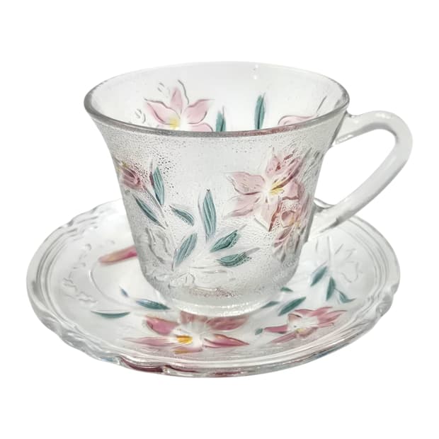 80s 카메이 불투명 컬러 꽃잎 컵&소서 1세트