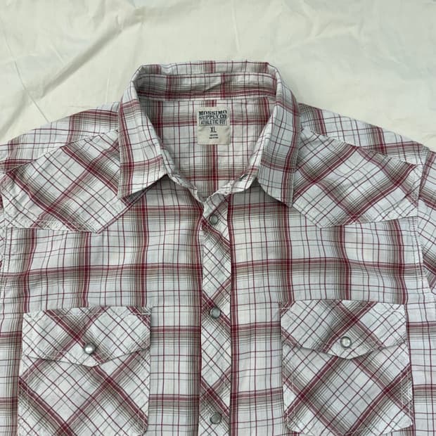 Mossimo 빈티지 웨스턴 셔츠 화이트 레드 체크 반팔
