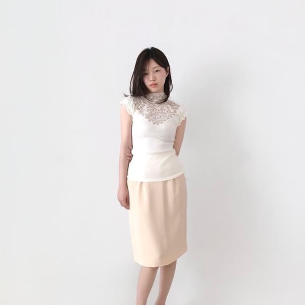 pale apricot midi skirt