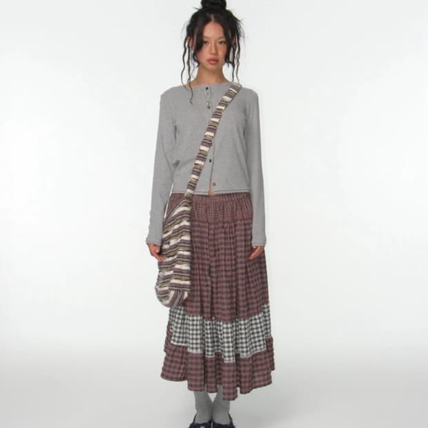 코이세이오 모리 체크 스커트 핑크