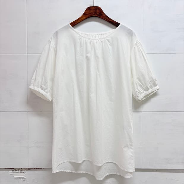 화이트 쉬미즈 모리걸 셔링 블라우스 블라우스 JPN