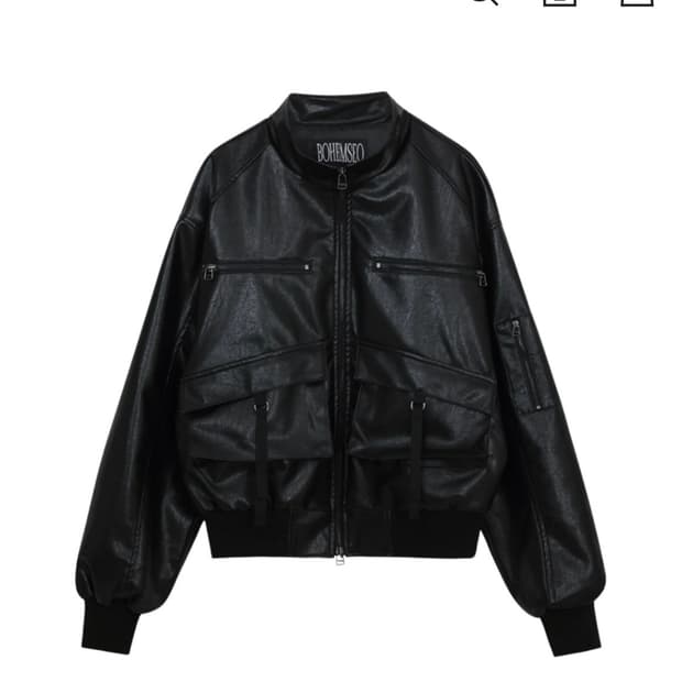 보헤미안서울 하이넥 포켓 레더 점퍼 자켓