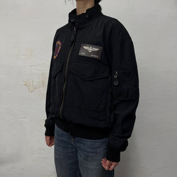 아비렉스 블랙컬러 나일론 양면 자수로고 패치 나일론 플라이트 자켓