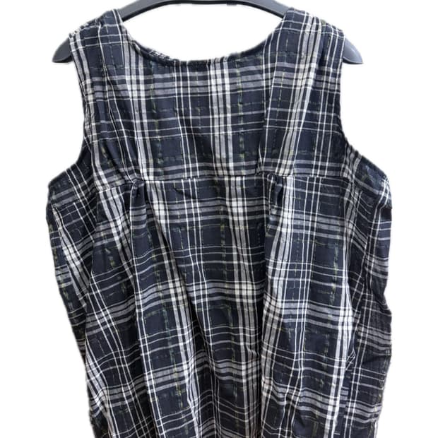 모리걸 네이비 체크 민소매 남방 미니 레이어드 원피스