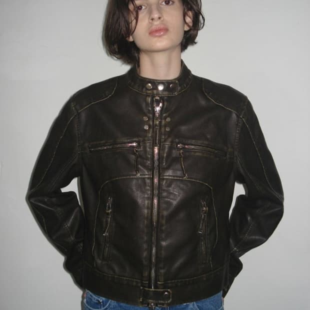 파르티멘토 워시드 레더 바이크 자켓 카키 브라운 M