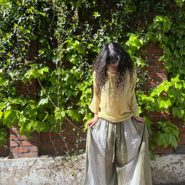 빈티지 카키 와이드 스커트 팬츠