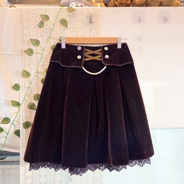 axes femme 딥브라운 벨벳 스커트